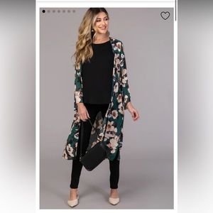 Pink Blush Green Floral Kimono